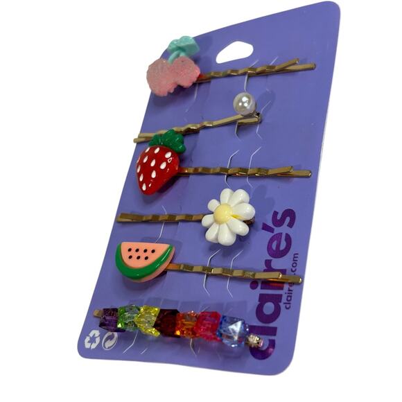 Claires New Fruit Bobby Pin Faux Pearl Set of 6 Flower - Picture 4 of 5